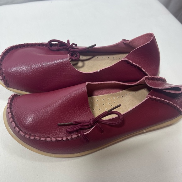 Burgundy Leather Slip-On Moccasins - Picture 2 of 6